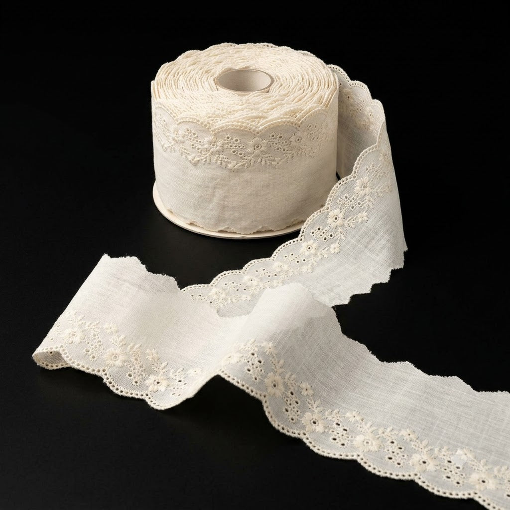 Natural Floral Eyelet Embroidery Schiffli Lace - 5 mtr