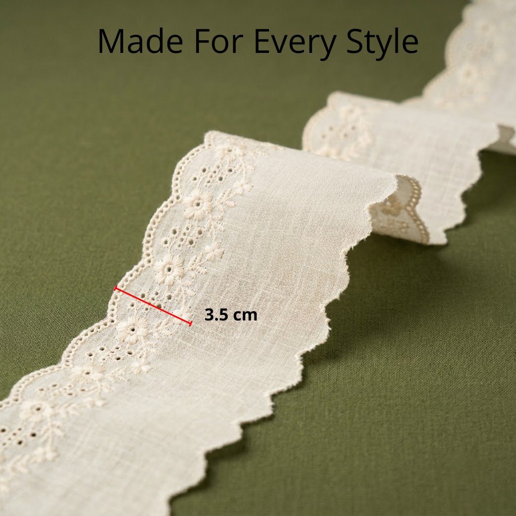 Natural Floral Eyelet Embroidery Schiffli Lace - 5 mtr