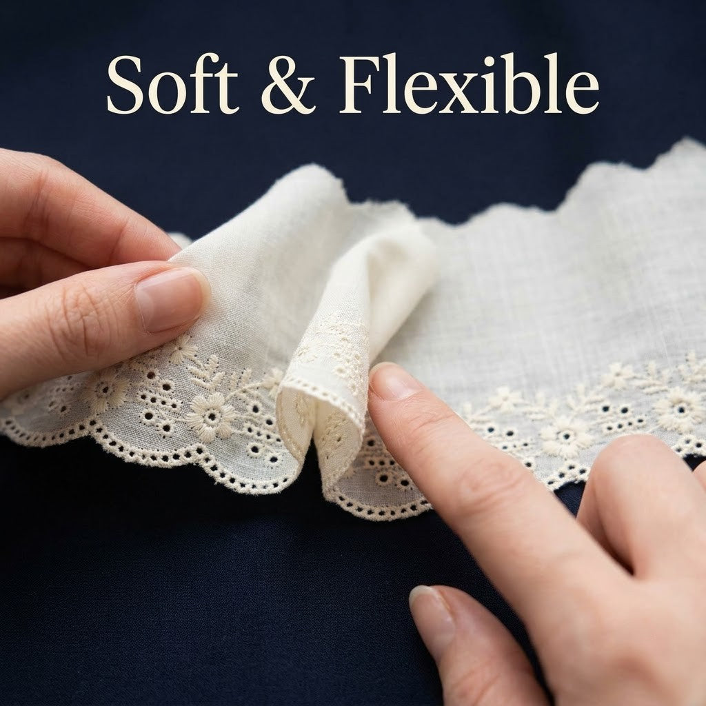 Natural Floral Eyelet Embroidery Schiffli Lace - 5 mtr