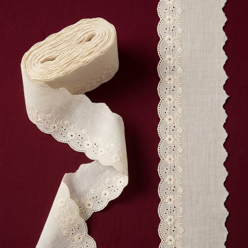 Natural Floral Eyelet Embroidery Schiffli Lace - 5 mtr