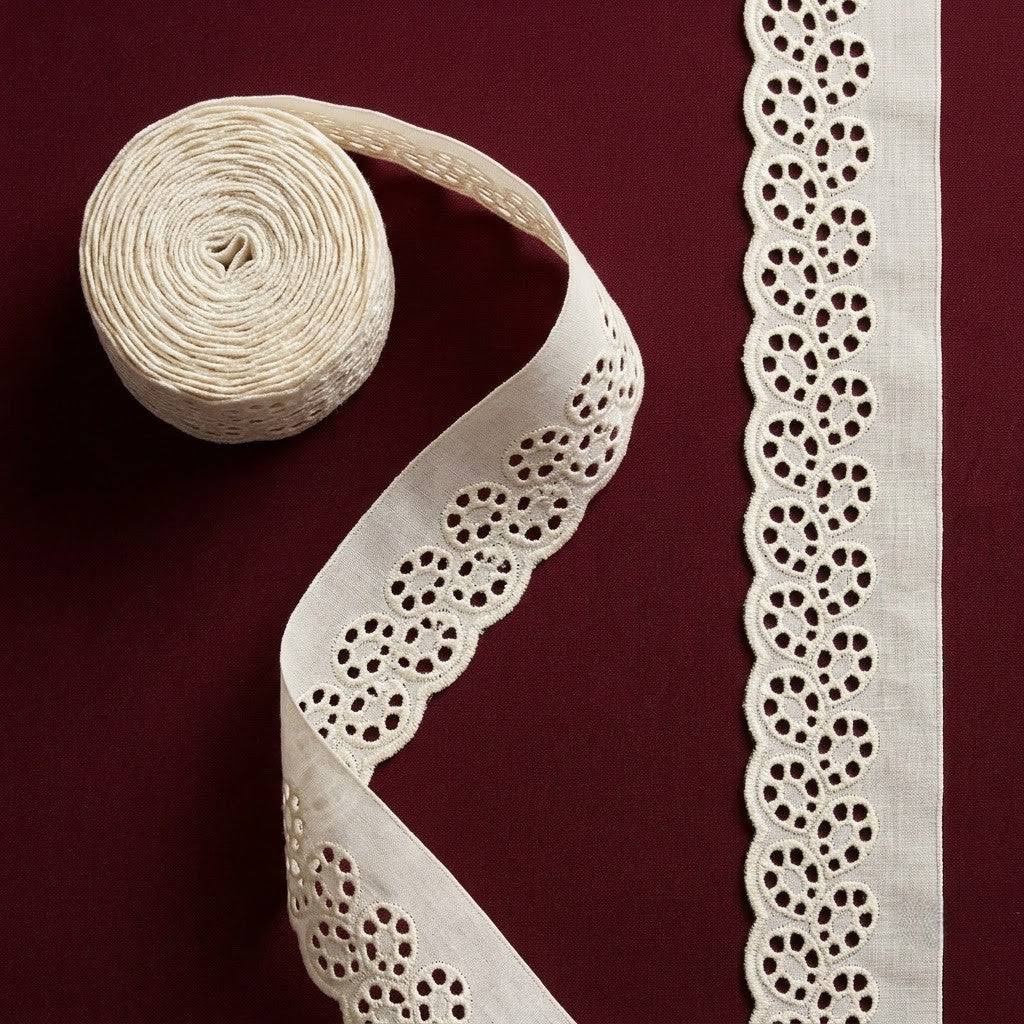 Natural Circular Eyelet Embroidery Schiffli Lace - 5 mtr