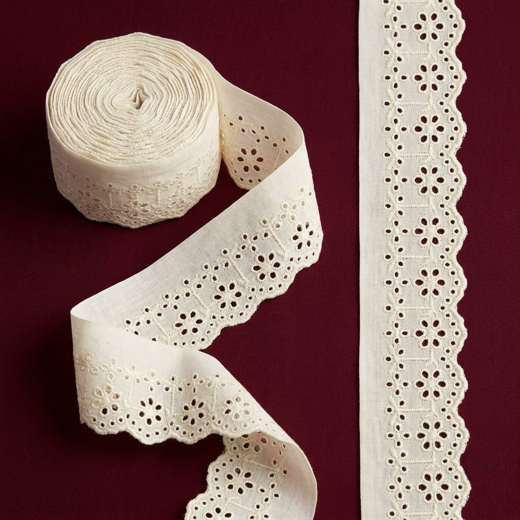 Natural Schiffli Embroidery Lace Panel Design-5 mtr