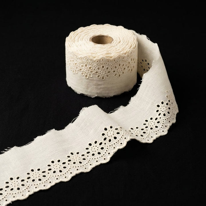Natural Schiffli Embroidery Lace Orbital Design-5 mtr