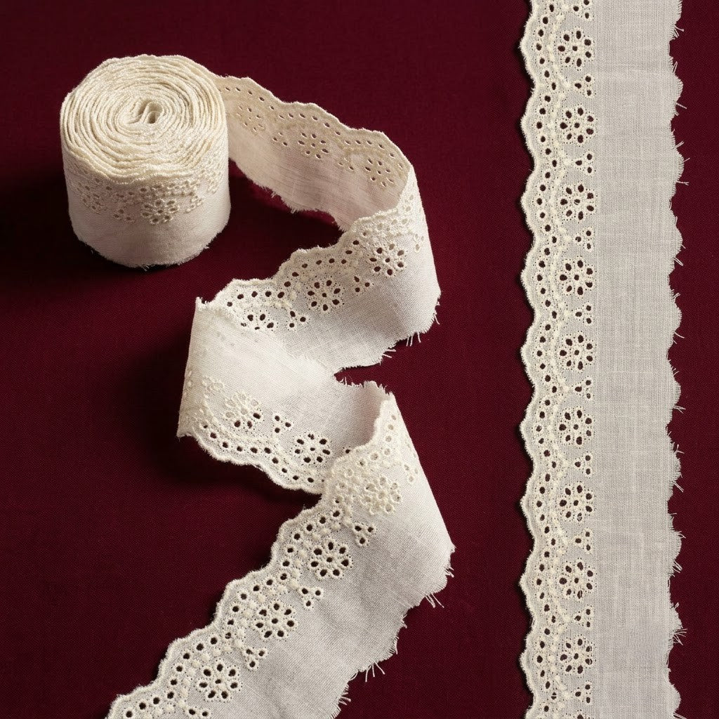 Natural Schiffli Embroidery Lace Meadow Design-5 mtr