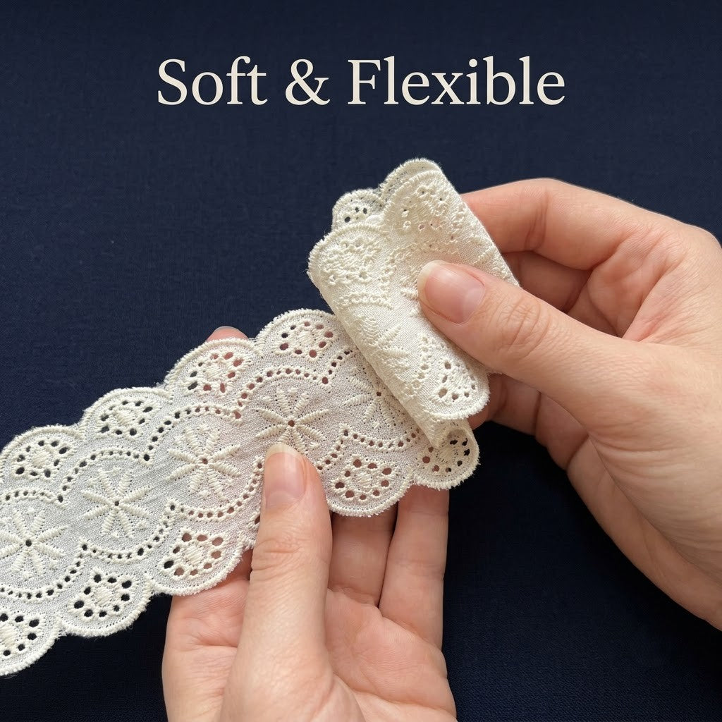 Natural Floral Eyelet Embroidery Schiffli Lace - 5 mtr