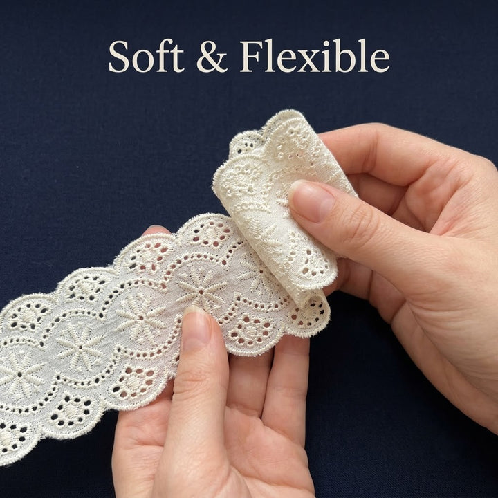 Natural Floral Eyelet Embroidery Schiffli Lace - 5 mtr