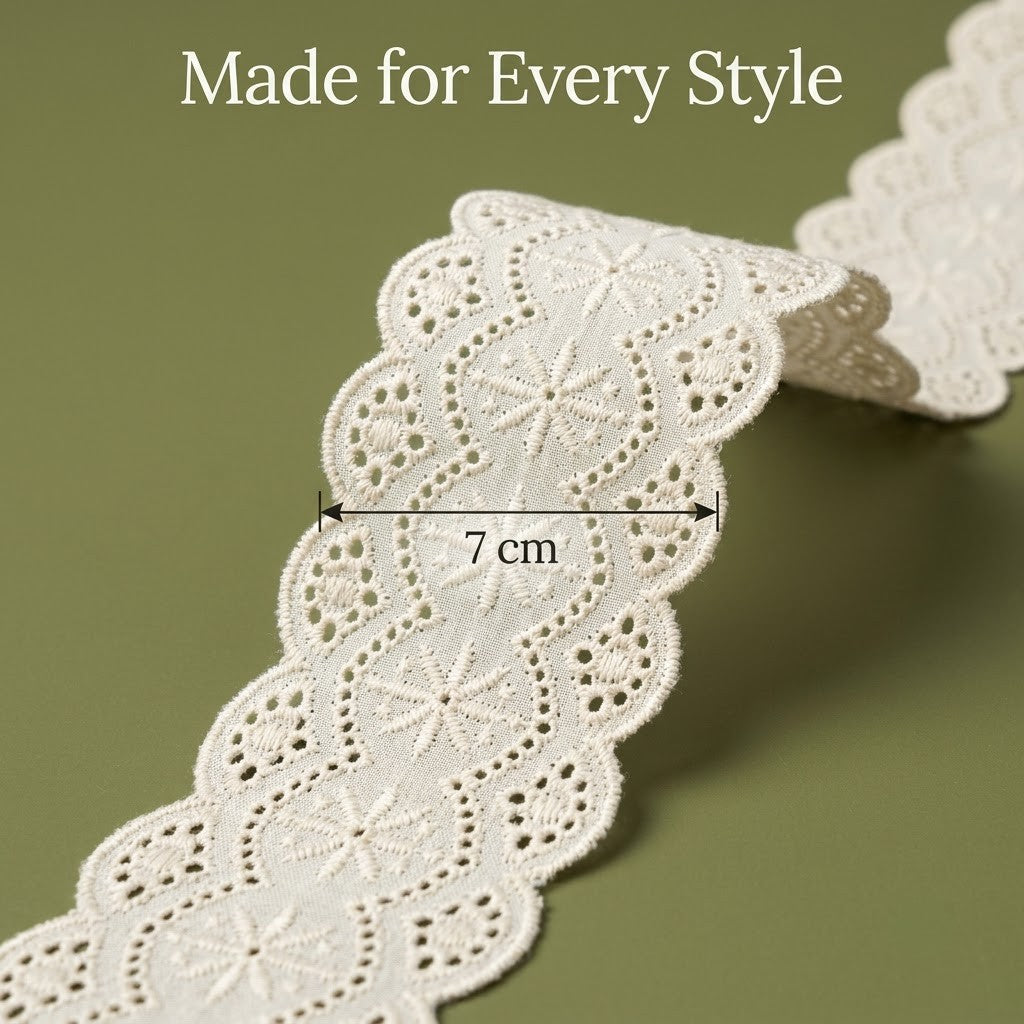 Natural Floral Eyelet Embroidery Schiffli Lace - 5 mtr