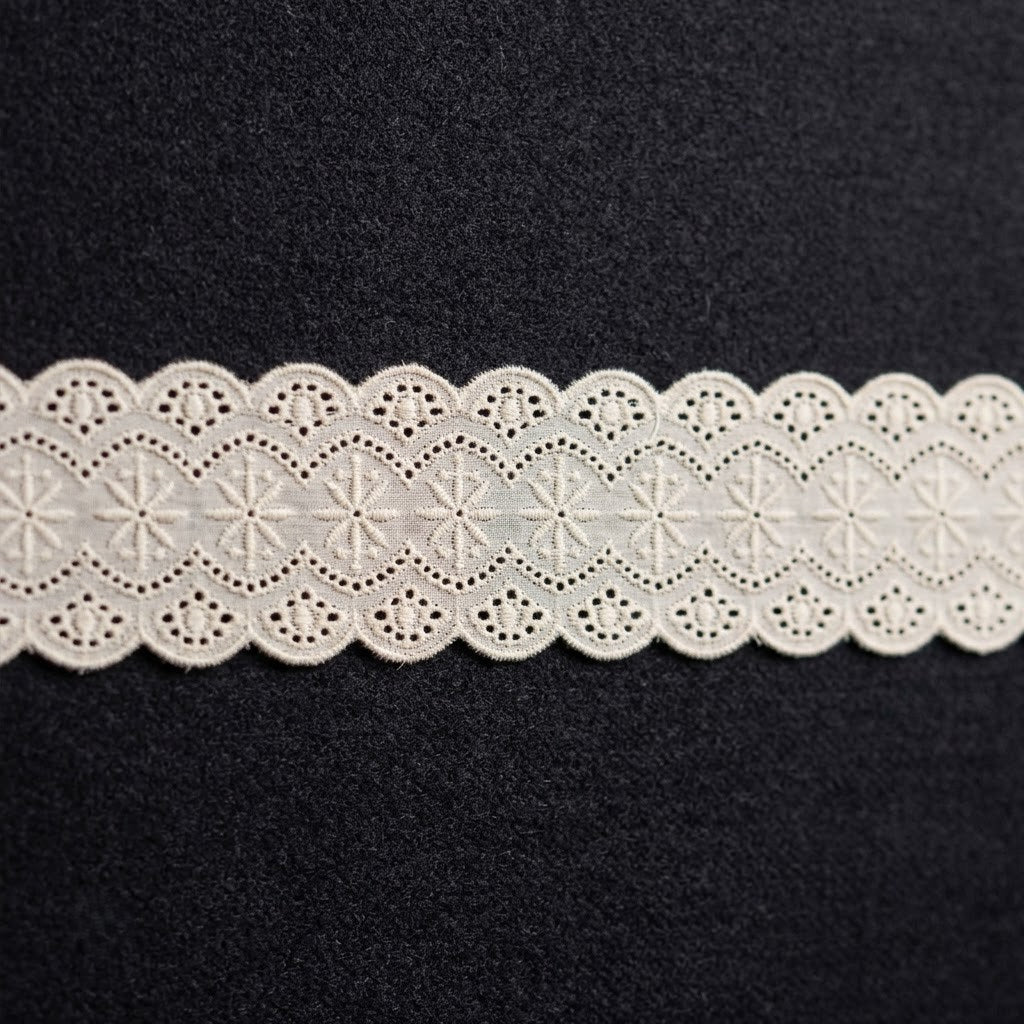 Natural Floral Eyelet Embroidery Schiffli Lace - 5 mtr