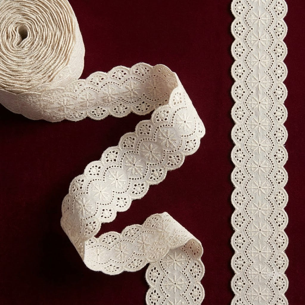 Natural Floral Eyelet Embroidery Schiffli Lace - 5 mtr
