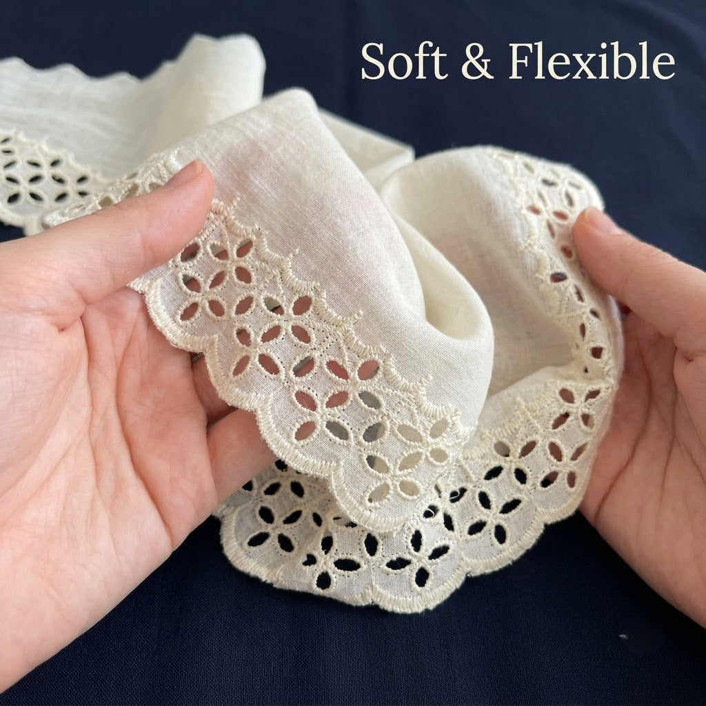 Natural Schiffli Embroidery Lace Lattice Design-5 mtr