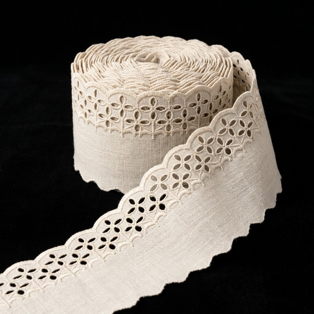 Natural Schiffli Embroidery Lace Lattice Design-5 mtr