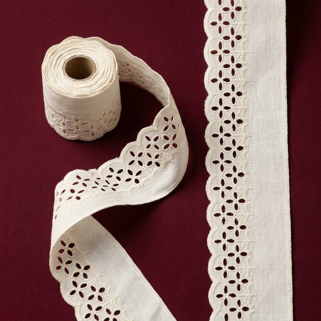 Natural Schiffli Embroidery Lace Lattice Design-5 mtr