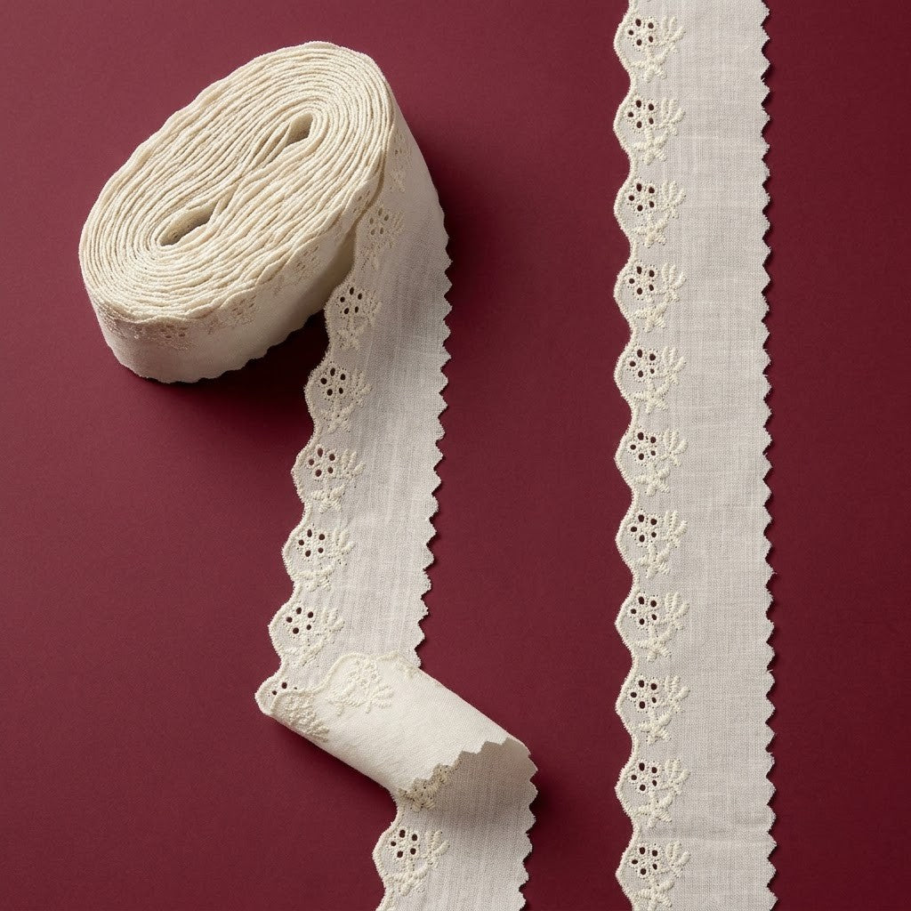 Natural Schiffli Embroidery Lace Floral Design-5 mtr