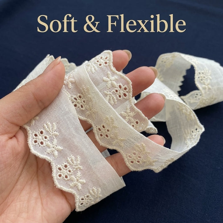 Natural Schiffli Embroidery Lace Floral Design-5 mtr