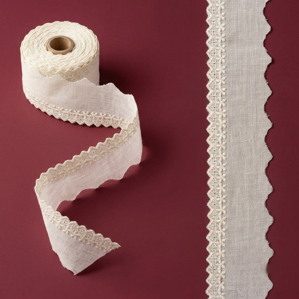 Natural Schiffli Embroidery Lace Scallop Design-5 mtr