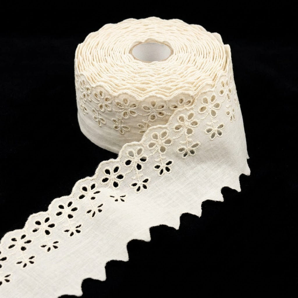 Natural Schiffli Embroidery Lace Blossom Design-5 mtr