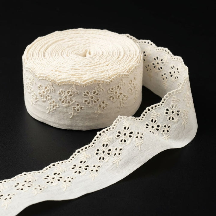 Natural Schiffli Embroidery Lace Botanical Design-5 mtr