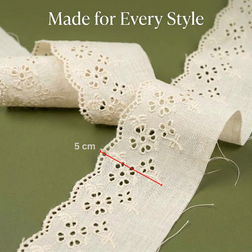 Natural Schiffli Embroidery Lace Botanical Design-5 mtr