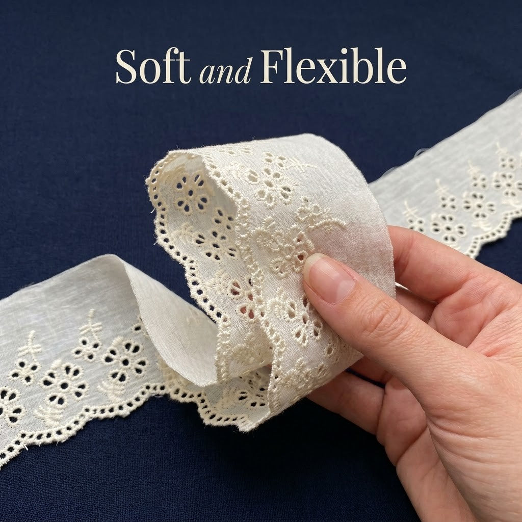 Natural Schiffli Embroidery Lace Botanical Design-5 mtr