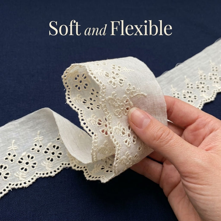 Natural Schiffli Embroidery Lace Botanical Design-5 mtr