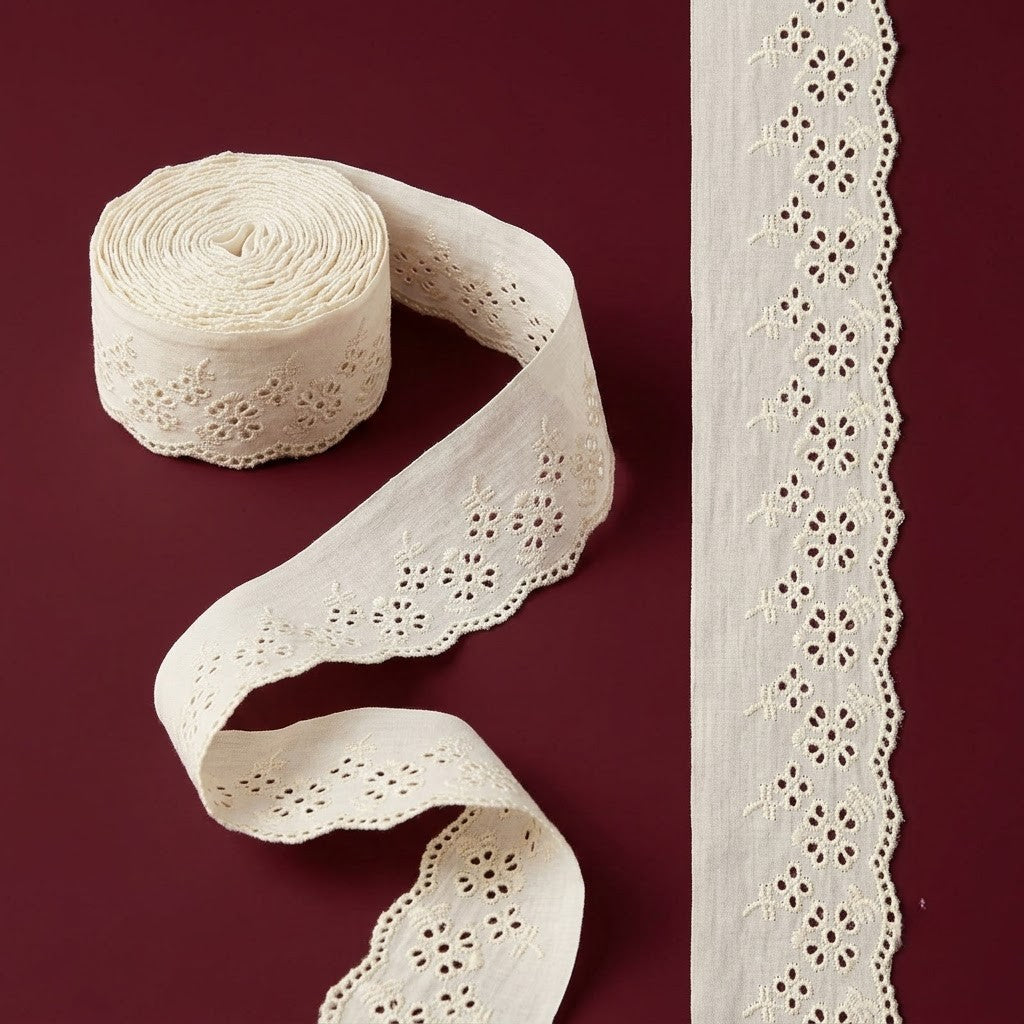 Natural Schiffli Embroidery Lace Botanical Design-5 mtr