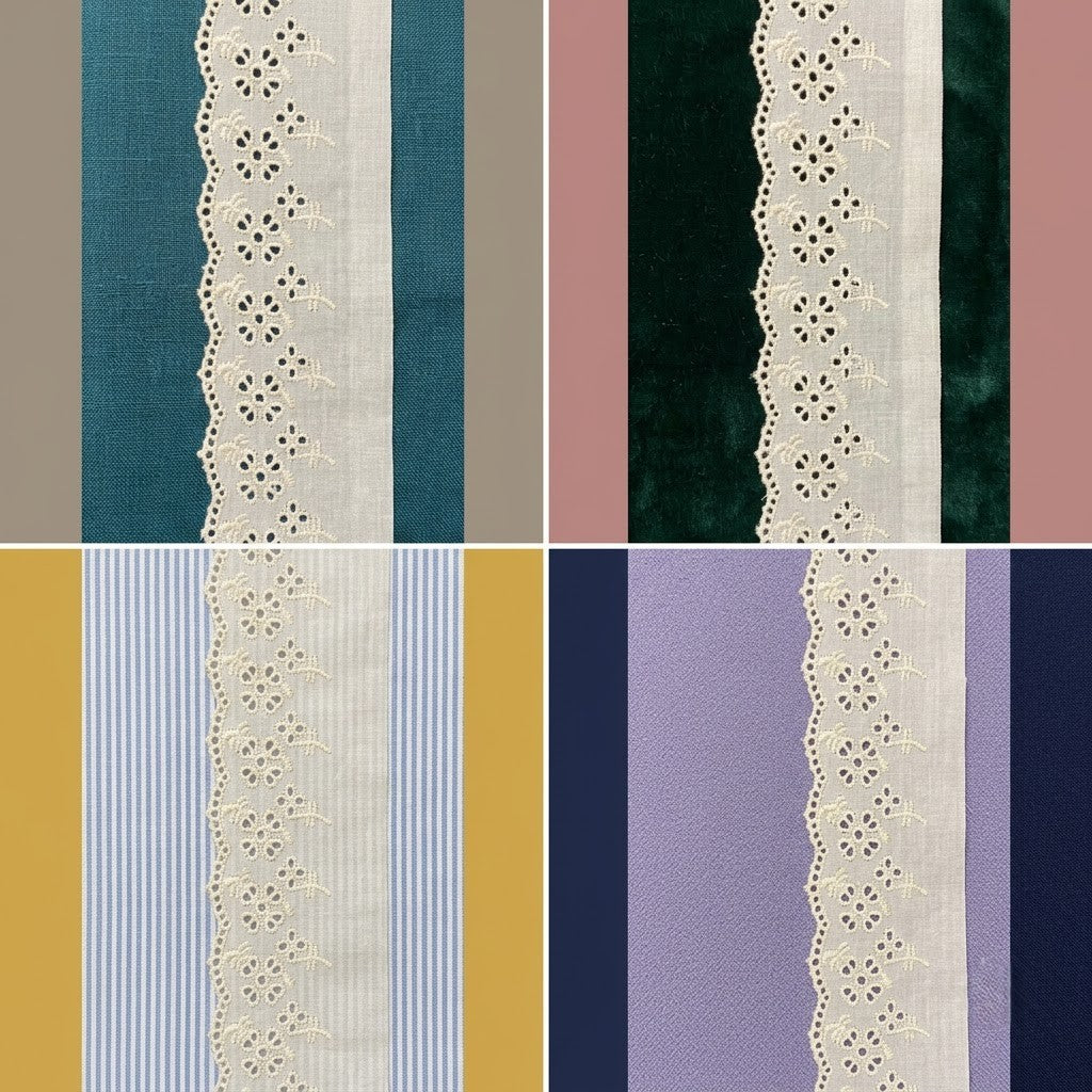 Natural Schiffli Embroidery Lace Botanical Design-5 mtr