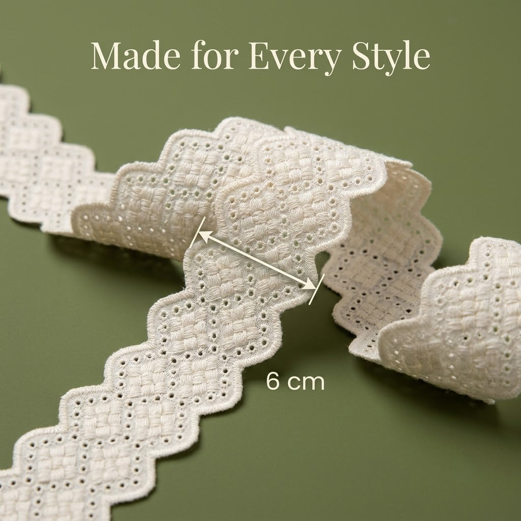 Natural Geometric Diamond Pattern Schiffli Embroidery Lace – 5 mtr