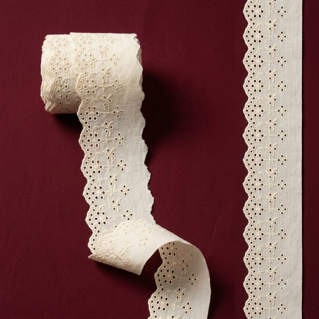 Natural Schiffli Embroidery Lace Heritage Design-5 mtr