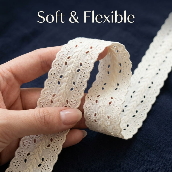 Natural Leaf Pattern Schiffli Embroidery Lace - 5 mtr