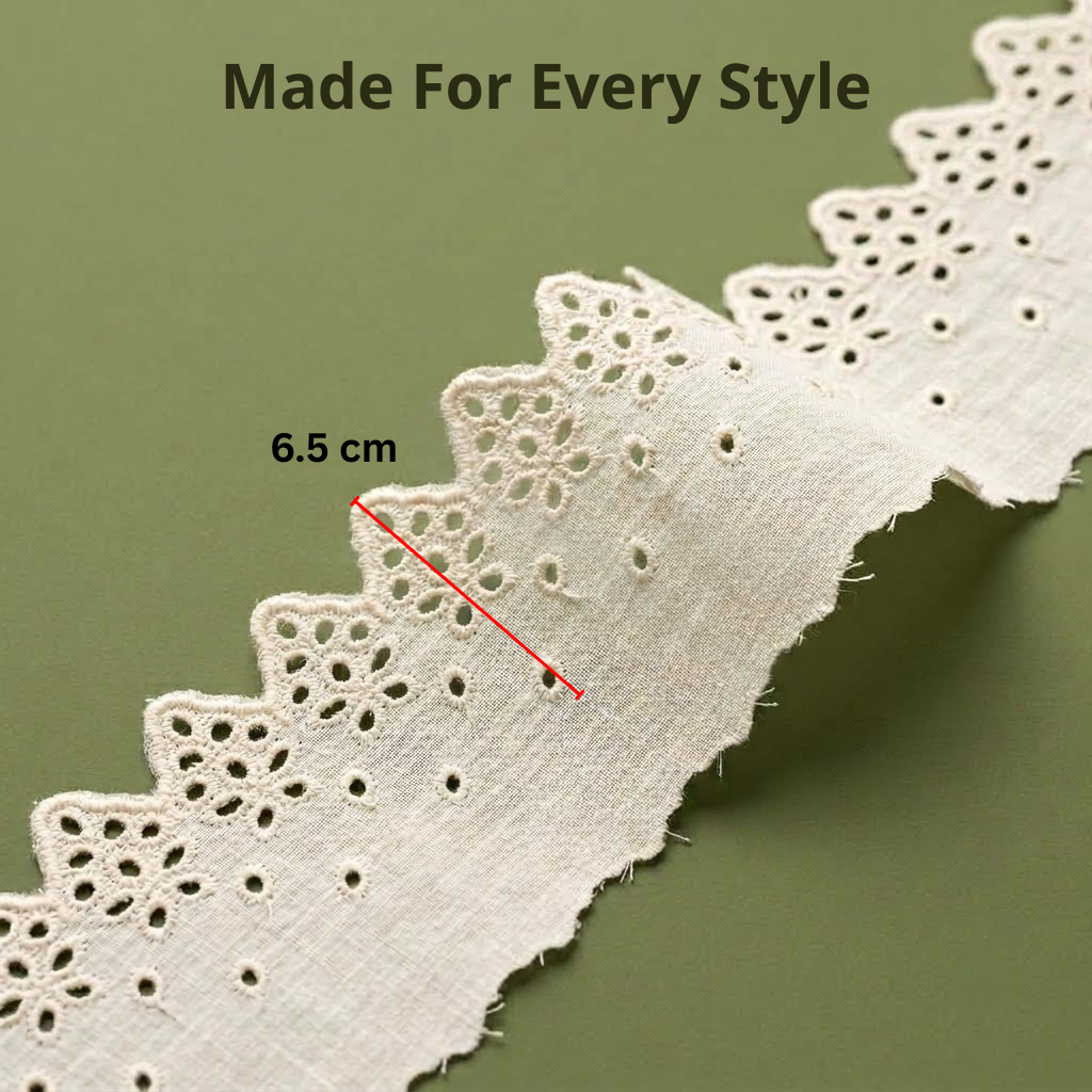Natural Floral Eyelet Embroidery Schiffli Lace - 5 mtr