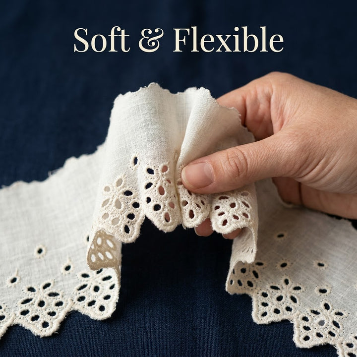 Natural Floral Eyelet Embroidery Schiffli Lace - 5 mtr