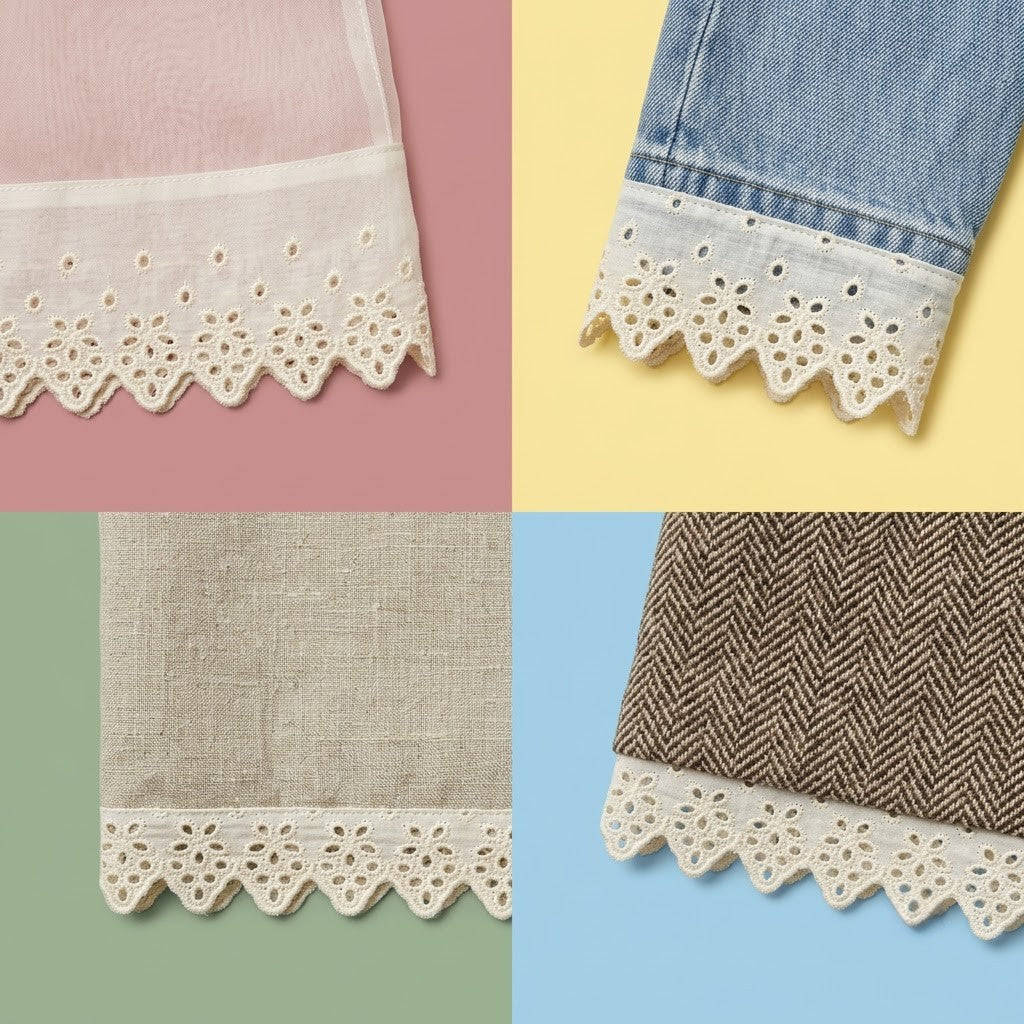 Natural Floral Eyelet Embroidery Schiffli Lace - 5 mtr
