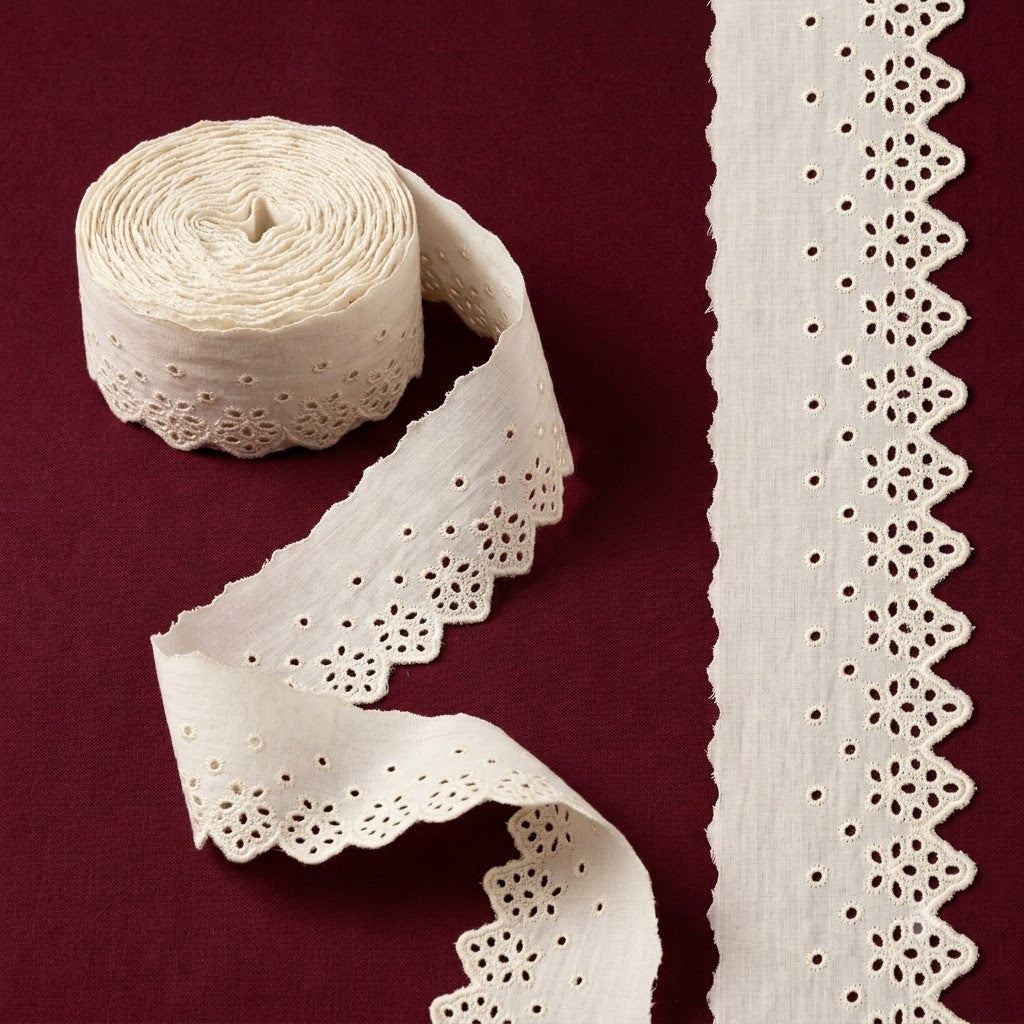 Natural Floral Eyelet Embroidery Schiffli Lace - 5 mtr