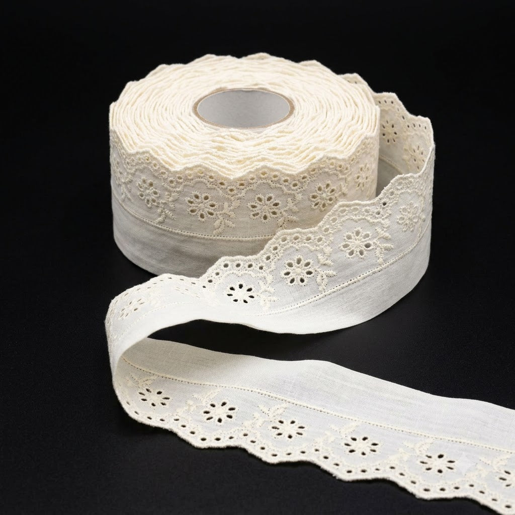 Natural Schiffli Embroidery Lace Daisy Design-5 mtr