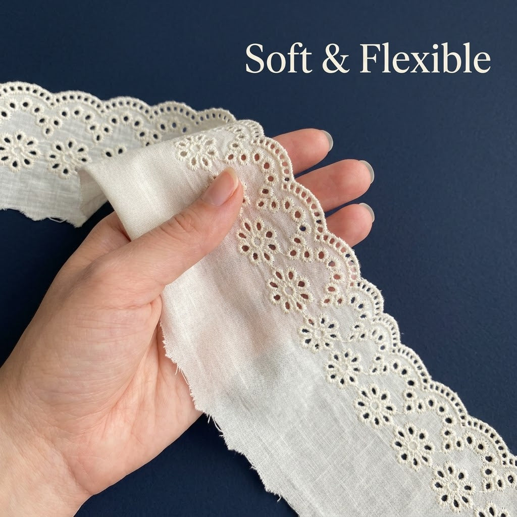 Natural Daisy Eyelet Embroidered Schiffli Lace - 5 mtr