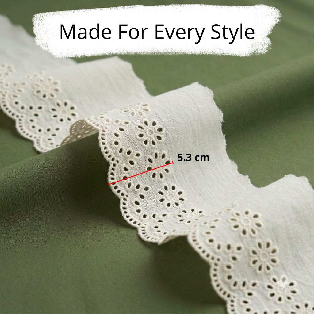 Natural Daisy Eyelet Embroidered Schiffli Lace - 5 mtr