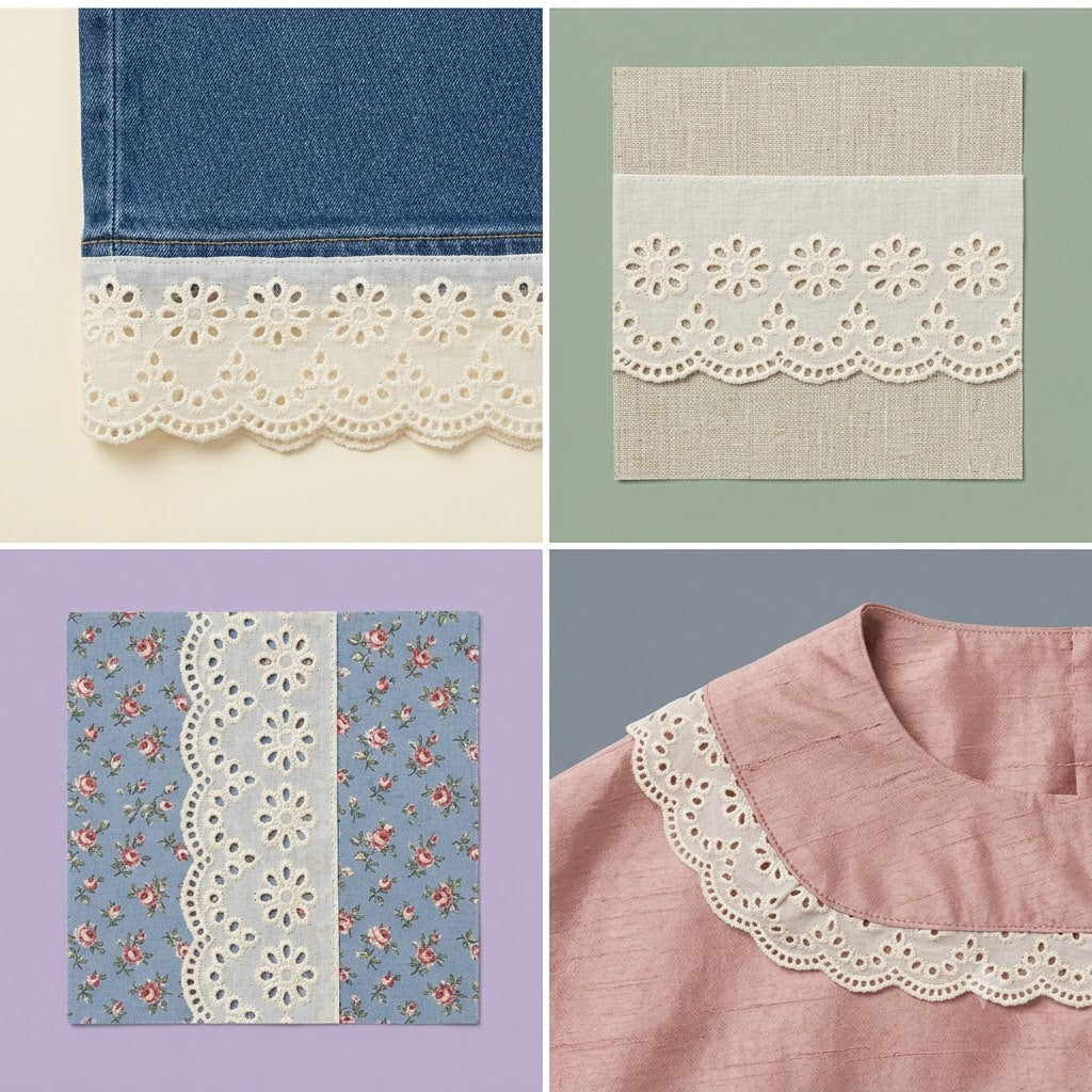 Natural Daisy Eyelet Embroidered Schiffli Lace - 5 mtr