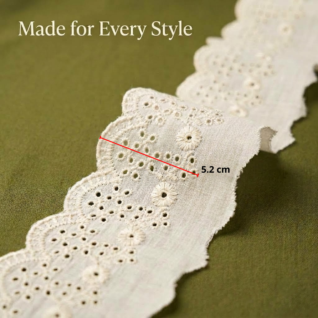 Natural Schiffli Embroidery Lace Cascade Design-5 mtr