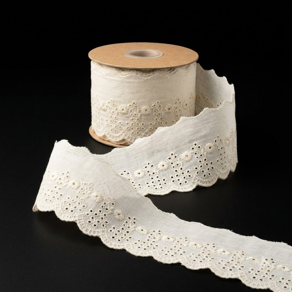 Natural Schiffli Embroidery Lace Cascade Design-5 mtr