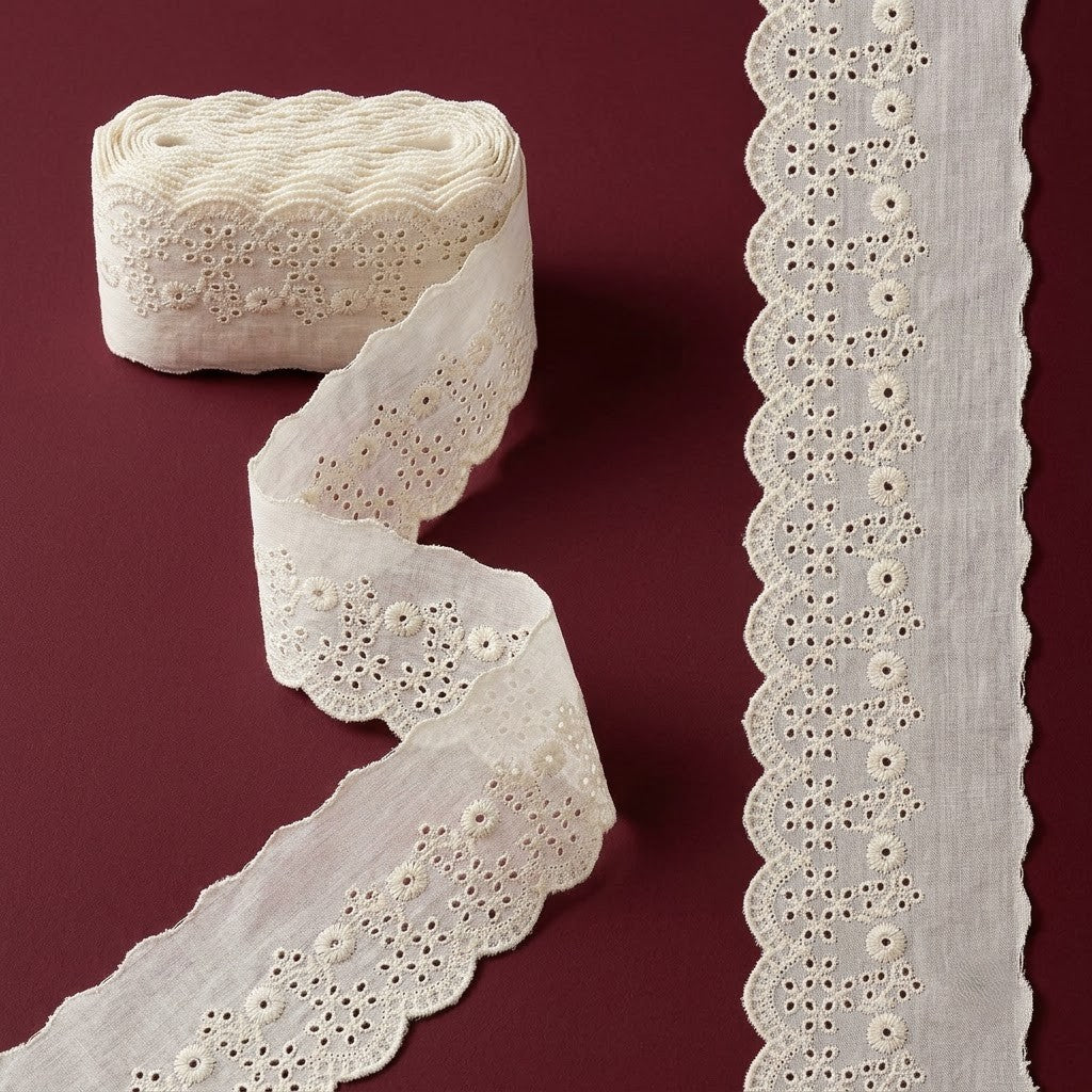 Natural Schiffli Embroidery Lace Cascade Design-5 mtr
