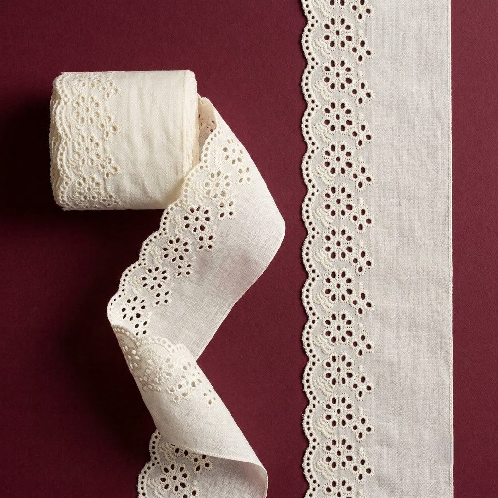 Natural Floral Eyelet Embroidery Schiffli Lace - 5 mtr