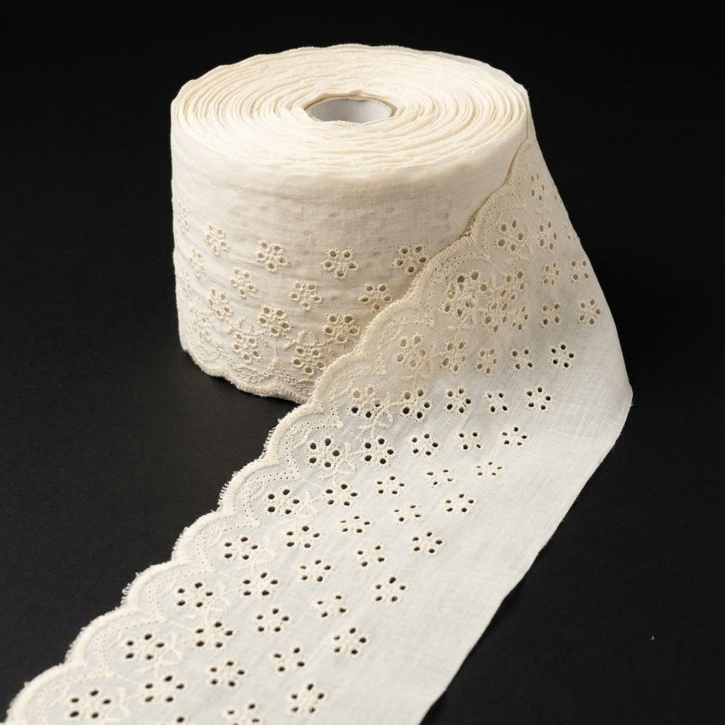 Natural Schiffli Embroidery Lace Lattice Dot Design-5 mtr