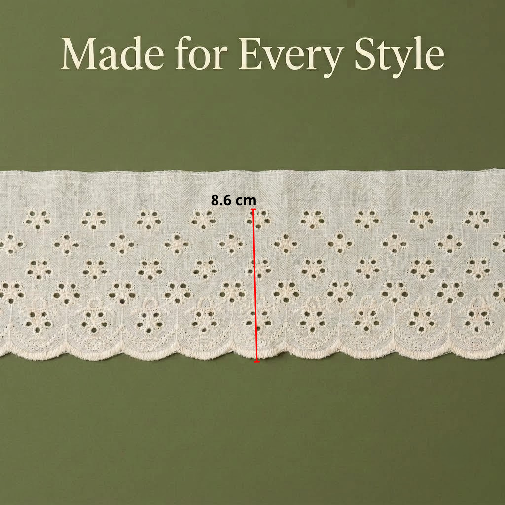 Natural Schiffli Embroidery Lace Lattice Dot Design-5 mtr