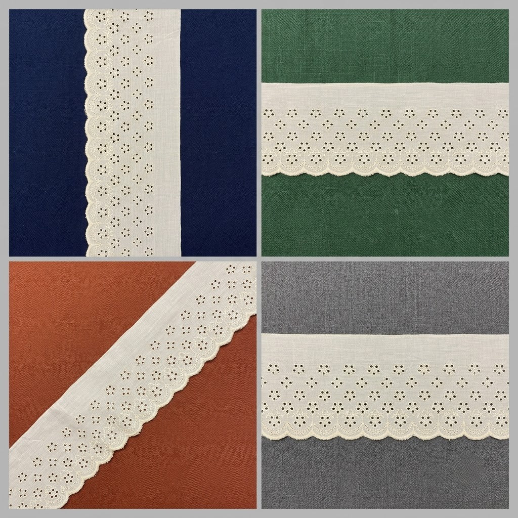 Natural Schiffli Embroidery Lace Lattice Dot Design-5 mtr