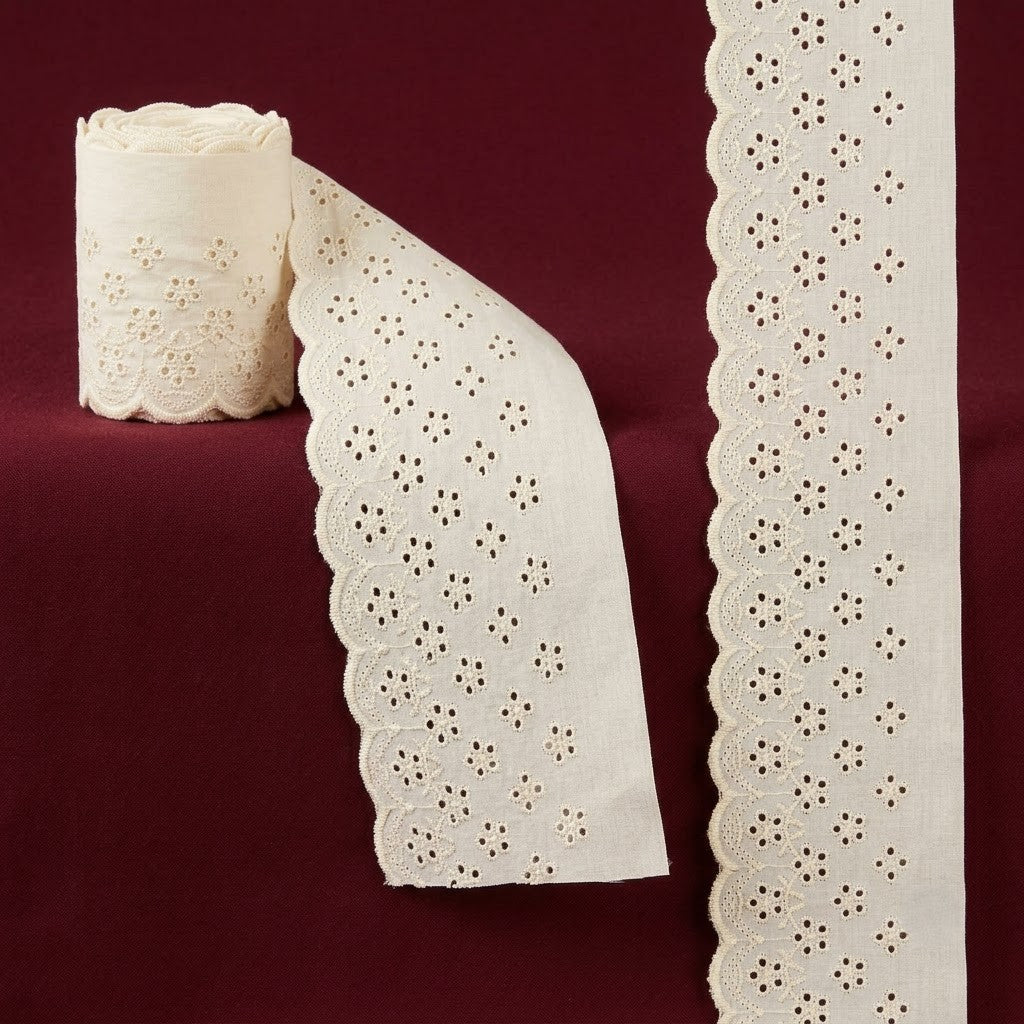 Natural Schiffli Embroidery Lace Lattice Dot Design-5 mtr