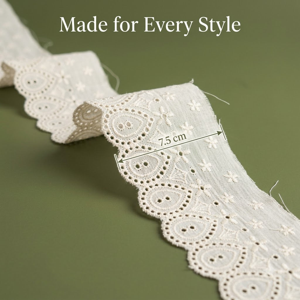 Natural Schiffli Embroidery Lace Droplet Design-5 mtr
