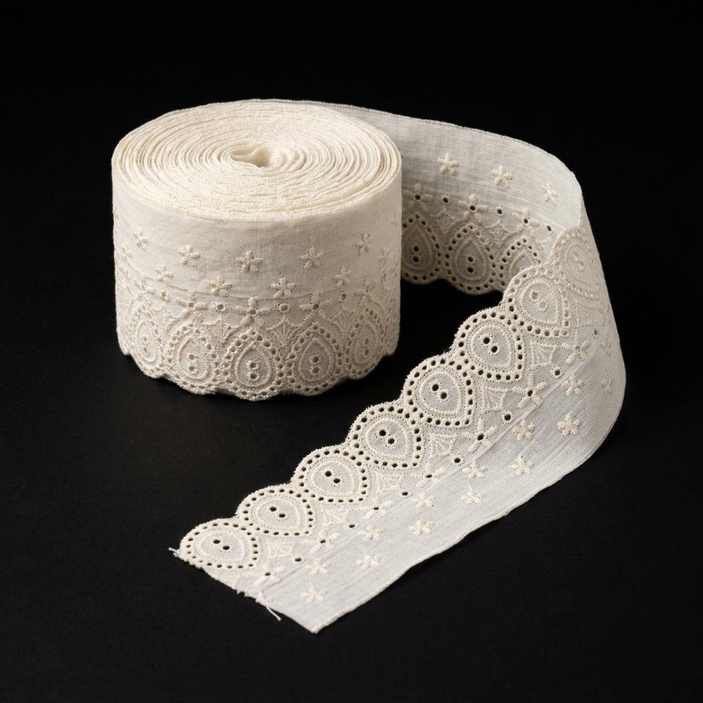 Natural Schiffli Embroidery Lace Droplet Design-5 mtr