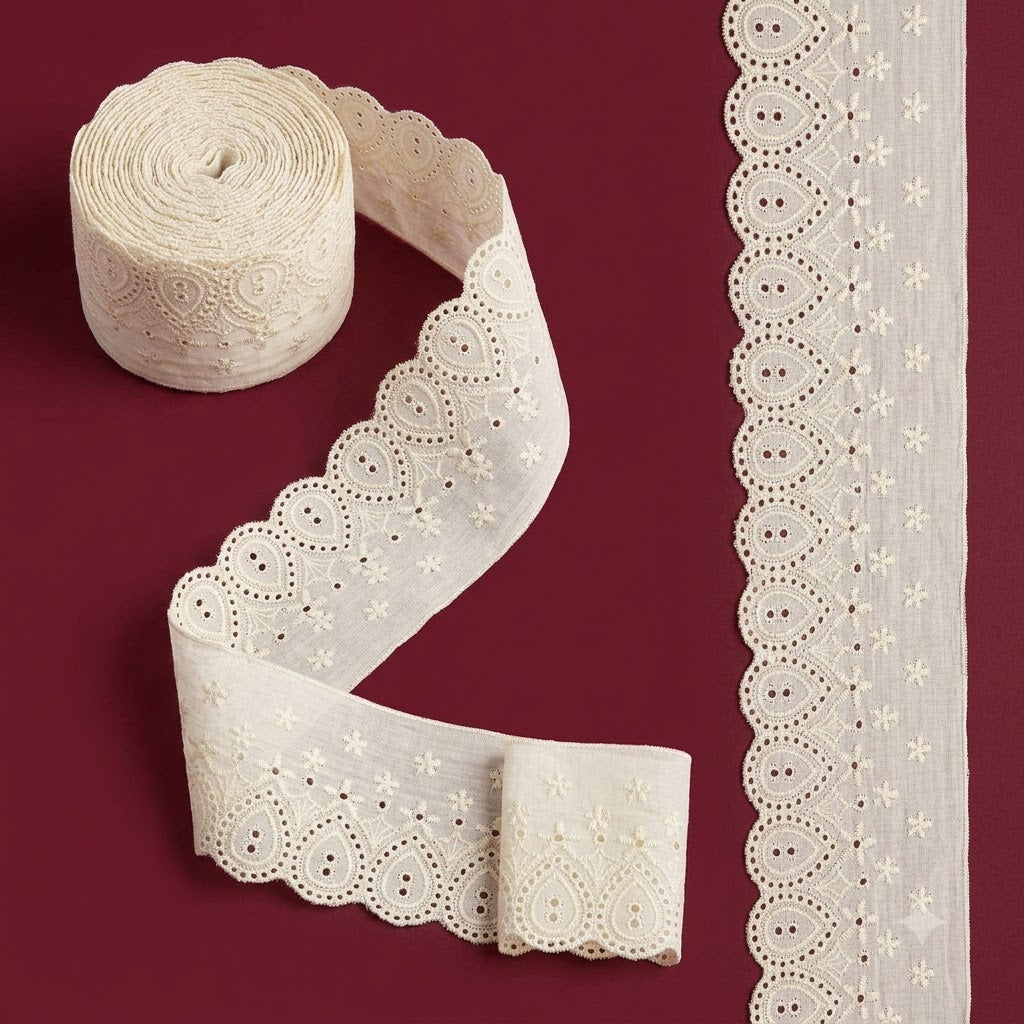 Natural Schiffli Embroidery Lace Droplet Design-5 mtr