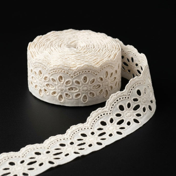 Natural Floral Eyelet Embroidery Schiffli Lace - 5 MTR