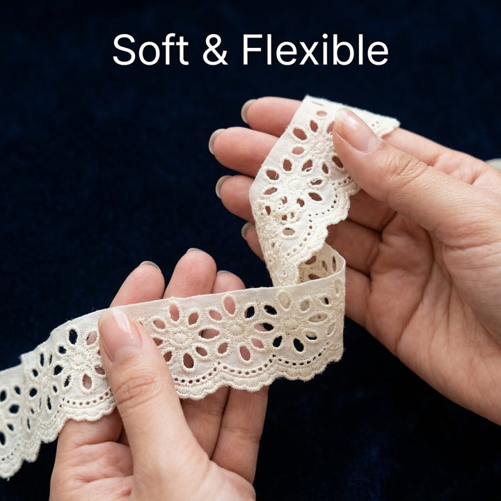 Natural Floral Eyelet Embroidery Schiffli Lace - 5 MTR